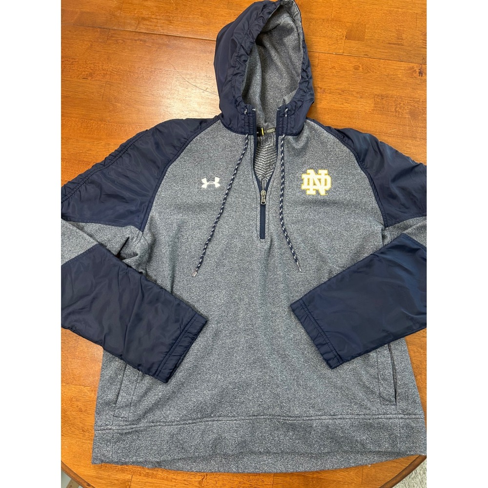 Under Armour Notre Dame Fighting Irish Hoodie Mens XL Blue Gray 1/4 Zip Pullover